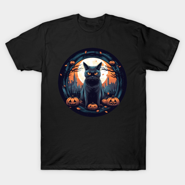 American Shorthair Black Cat Halloween, Cat Lover T-Shirt by logiamerch