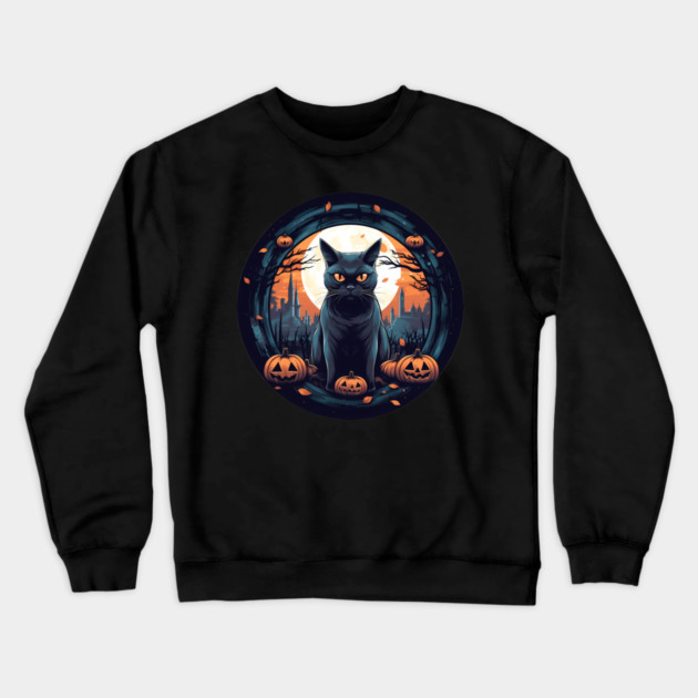 American Shorthair Black Cat Halloween, Cat Lover Crewneck Sweatshirt by logiamerch