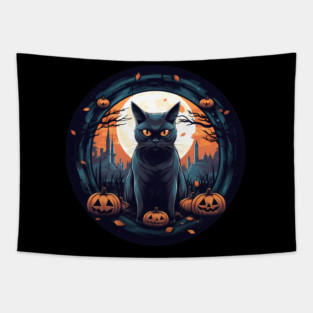 American Shorthair Black Cat Halloween, Cat Lover Tapestry