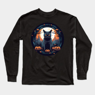 American Shorthair Black Cat Halloween, Cat Lover Long Sleeve T-Shirt