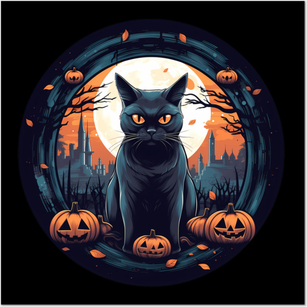 American Shorthair Black Cat Halloween, Cat Lover Wall Art by logiamerch