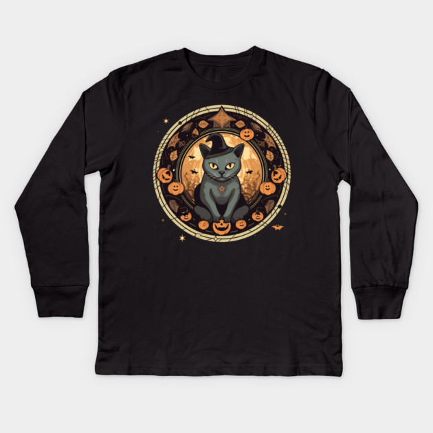 American Shorthair Cat Halloween, Cat Lover Kids Long Sleeve T-Shirt by logiamerch