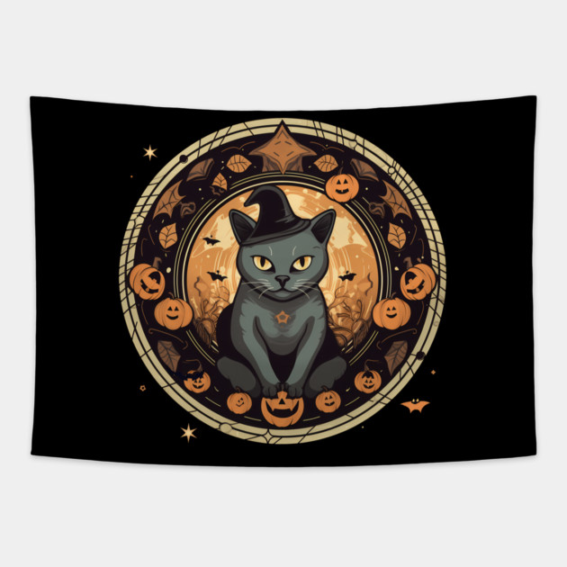 American Shorthair Cat Halloween, Cat Lover Tapestry by logiamerch