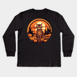 Bengal Cat Halloween, Cat Lover Kids Long Sleeve T-Shirt