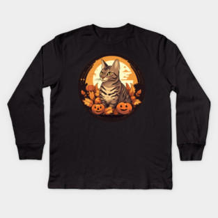 Bengal Cat Halloween, Cat Lover Kids Long Sleeve T-Shirt