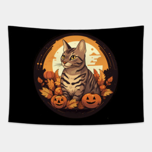 Bengal Cat Halloween, Cat Lover Tapestry