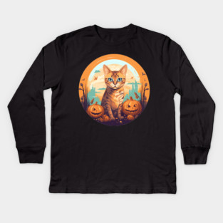 Bengal Cat Halloween, Cat Lover Kids Long Sleeve T-Shirt