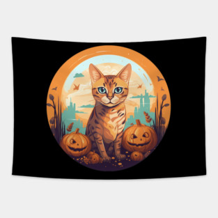 Bengal Cat Halloween, Cat Lover Tapestry