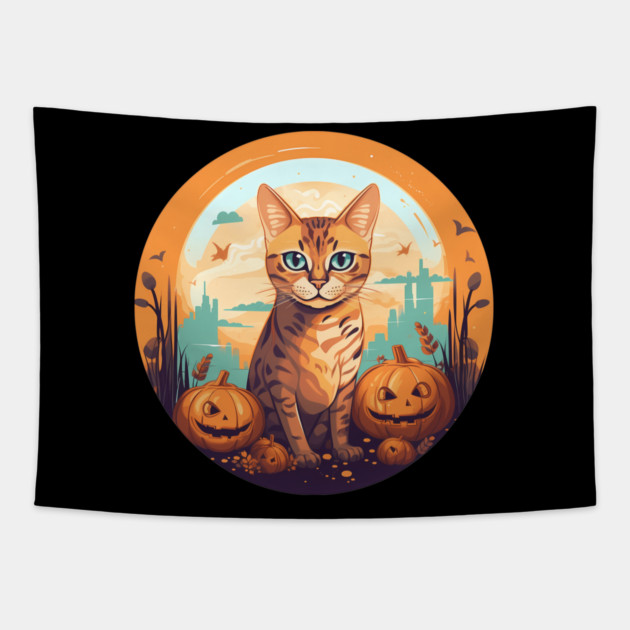 Bengal Cat Halloween, Cat Lover Tapestry by logiamerch