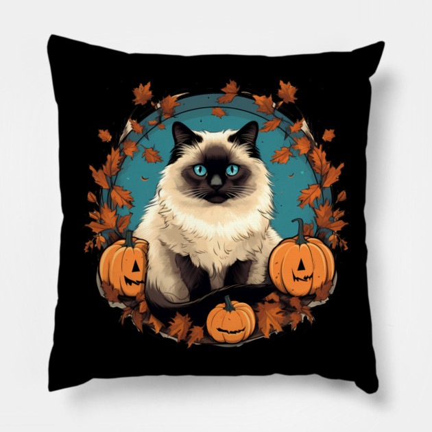 Birman Cat Halloween, Cat Lover Pillow by logiamerch