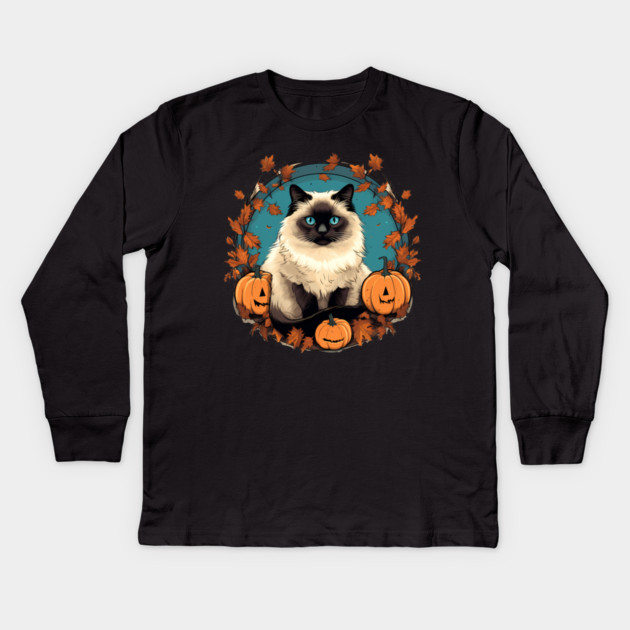 Birman Cat Halloween, Cat Lover Kids Long Sleeve T-Shirt by logiamerch