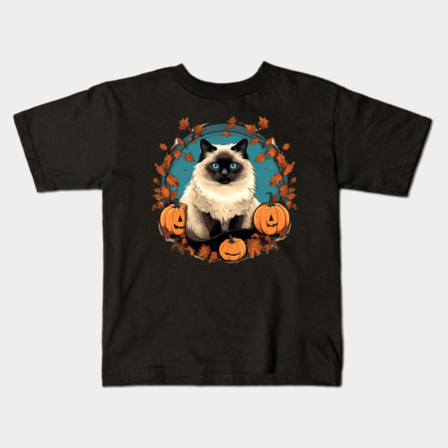 Birman Cat Halloween, Cat Lover Kids T-Shirt by logiamerch