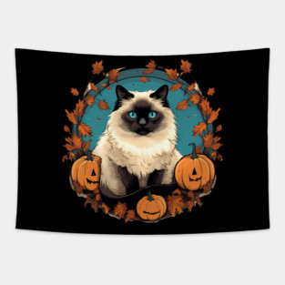Birman Cat Halloween, Cat Lover Tapestry
