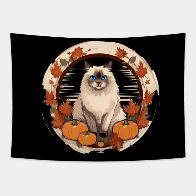Birman Cat Halloween, Cat Lover Tapestry by logiamerch