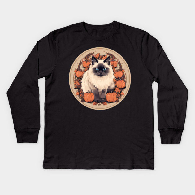 Birman Cat Halloween, Cat Lover Kids Long Sleeve T-Shirt by logiamerch