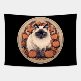 Birman Cat Halloween, Cat Lover Tapestry