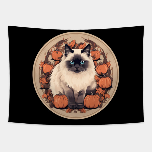 Birman Cat Halloween, Cat Lover Tapestry by logiamerch
