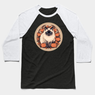 Birman Cat Halloween, Cat Lover Baseball T-Shirt