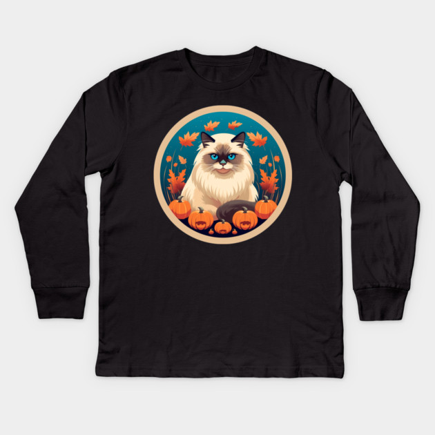Birman Cat Halloween, Cat Lover Kids Long Sleeve T-Shirt by logiamerch