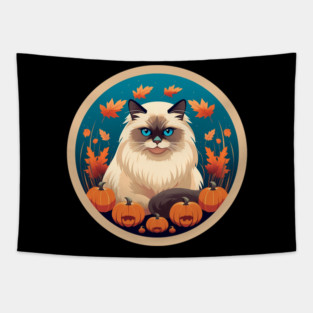 Birman Cat Halloween, Cat Lover Tapestry