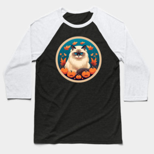 Birman Cat Halloween, Cat Lover Baseball T-Shirt