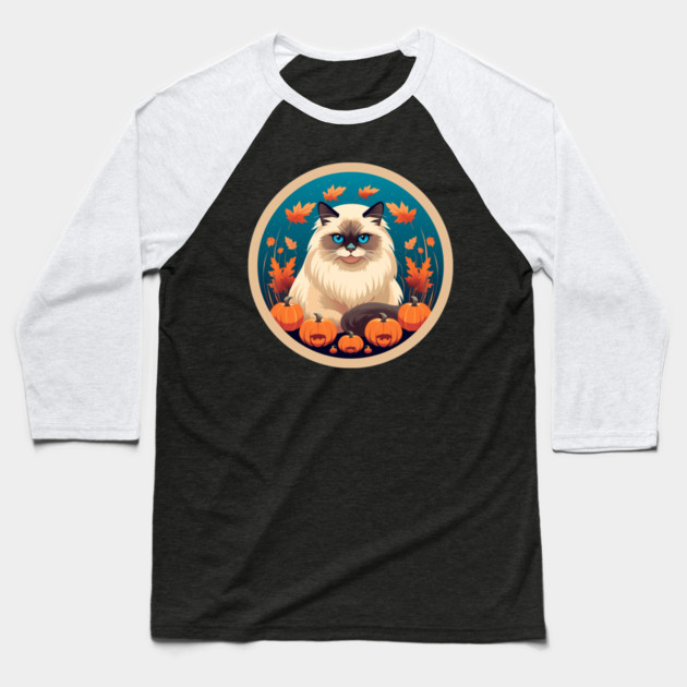 Birman Cat Halloween, Cat Lover Baseball T-Shirt by logiamerch