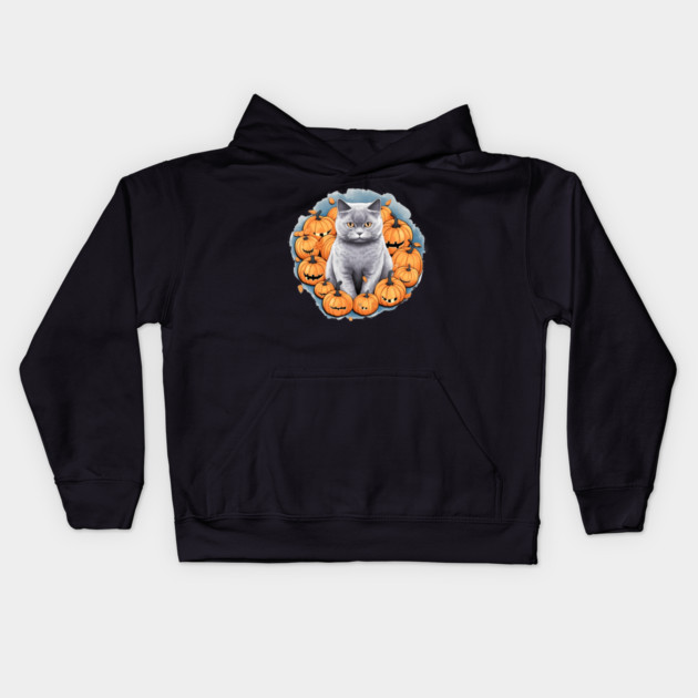 British Shorthair Cat Halloween, Cat Lover Kids Hoodie by logiamerch