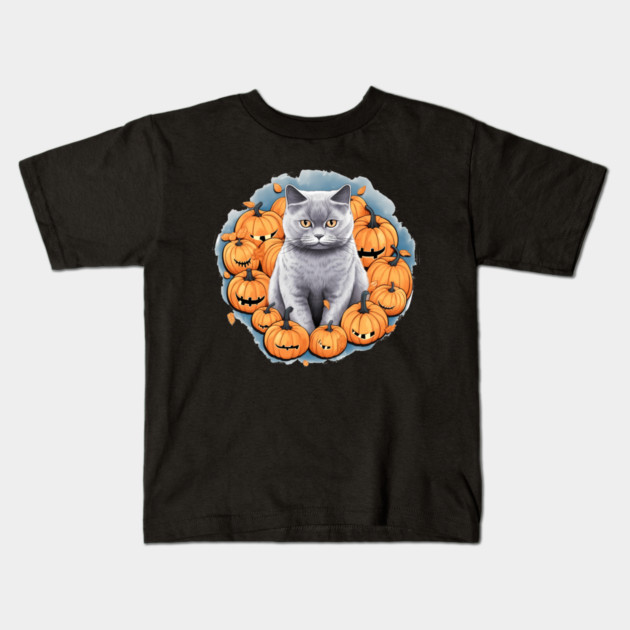 British Shorthair Cat Halloween, Cat Lover Kids T-Shirt by logiamerch