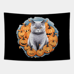 British Shorthair Cat Halloween, Cat Lover Tapestry