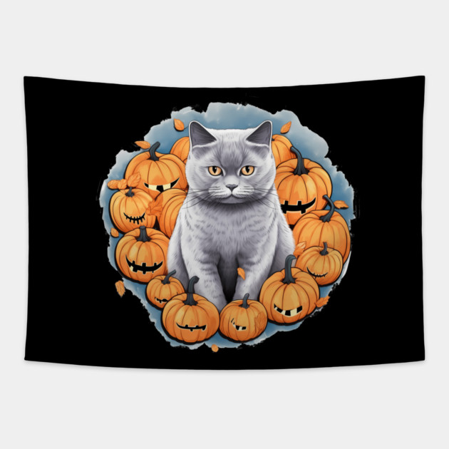 British Shorthair Cat Halloween, Cat Lover Tapestry by logiamerch