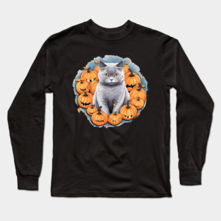 British Shorthair Cat Halloween, Cat Lover Long Sleeve T-Shirt