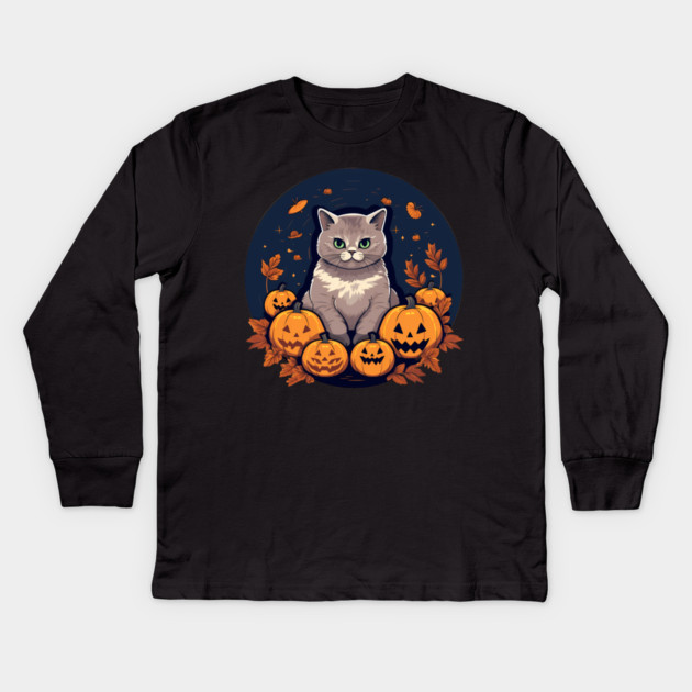 British Shorthair Cat Halloween, Cat Lover Kids Long Sleeve T-Shirt by logiamerch