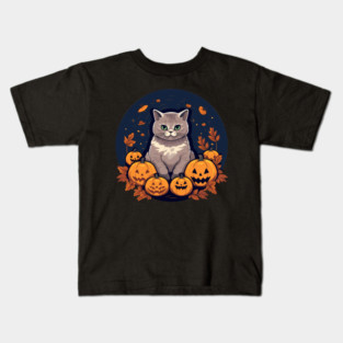 British Shorthair Cat Halloween, Cat Lover Kids T-Shirt