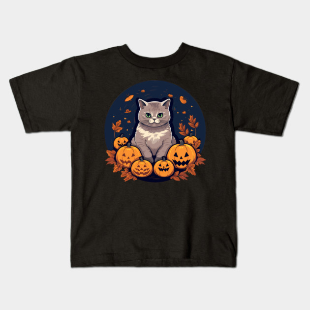 British Shorthair Cat Halloween, Cat Lover Kids T-Shirt by logiamerch