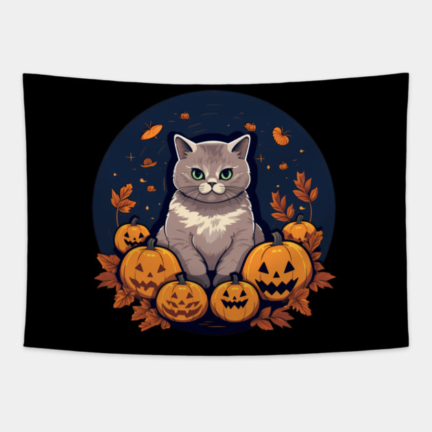British Shorthair Cat Halloween, Cat Lover Tapestry by logiamerch
