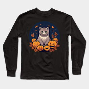 British Shorthair Cat Halloween, Cat Lover Long Sleeve T-Shirt