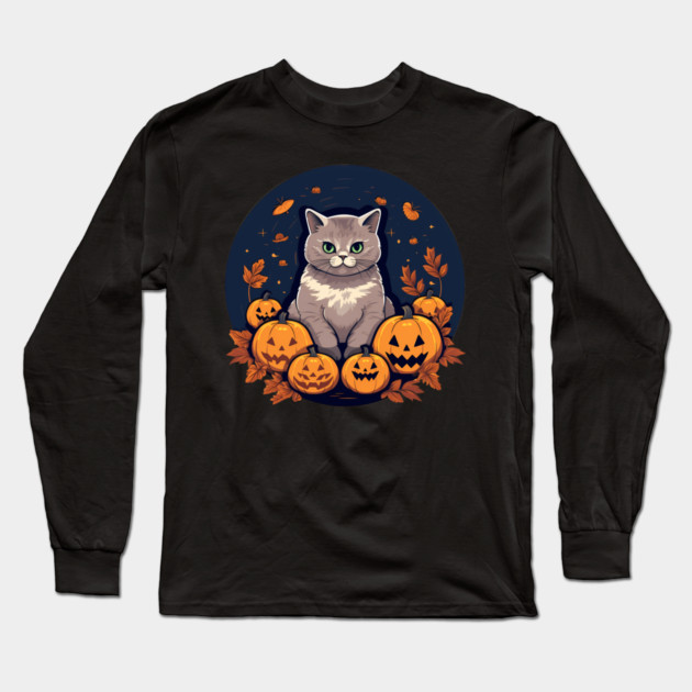 British Shorthair Cat Halloween, Cat Lover Long Sleeve T-Shirt by logiamerch