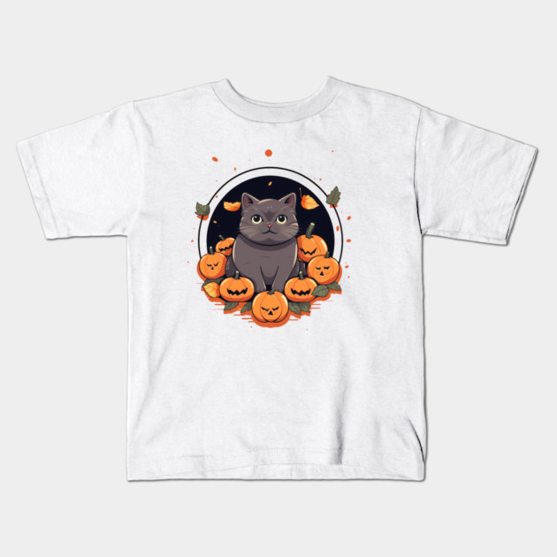 British Shorthair Cat Halloween, Cat Lover Kids T-Shirt by logiamerch