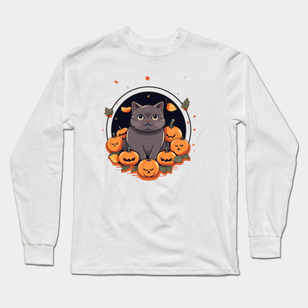 British Shorthair Cat Halloween, Cat Lover Long Sleeve T-Shirt by logiamerch