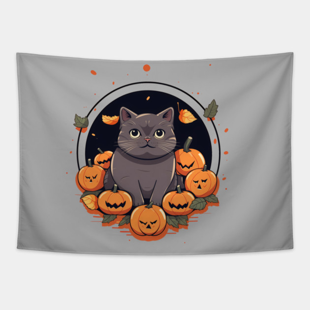 British Shorthair Cat Halloween, Cat Lover Tapestry by logiamerch