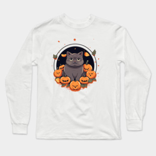 British Shorthair Cat Halloween, Cat Lover Long Sleeve T-Shirt