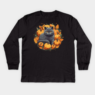British Shorthair Cat Halloween, Cat Lover Kids Long Sleeve T-Shirt