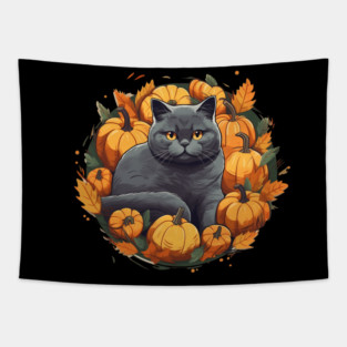 British Shorthair Cat Halloween, Cat Lover Tapestry