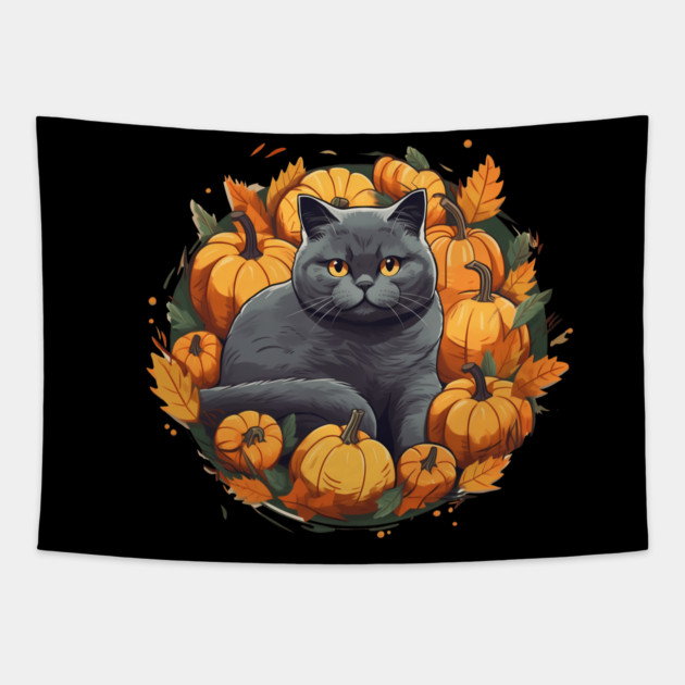 British Shorthair Cat Halloween, Cat Lover Tapestry by logiamerch