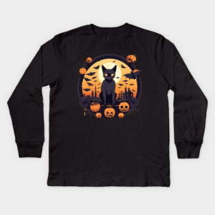 Burmese Cat Halloween, Cat Lover Kids Long Sleeve T-Shirt