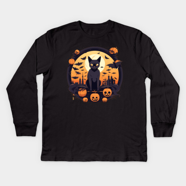 Burmese Cat Halloween, Cat Lover Kids Long Sleeve T-Shirt by logiamerch