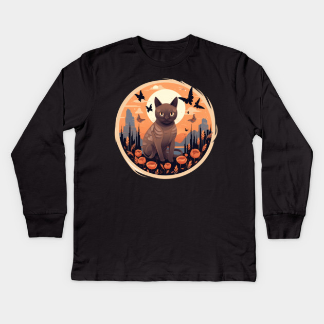 Burmese Cat Halloween, Cat Lover Kids Long Sleeve T-Shirt by logiamerch