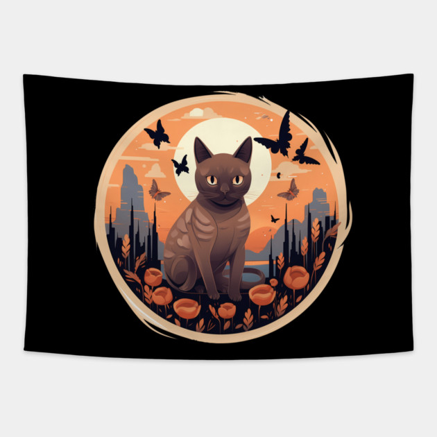 Burmese Cat Halloween, Cat Lover Tapestry by logiamerch