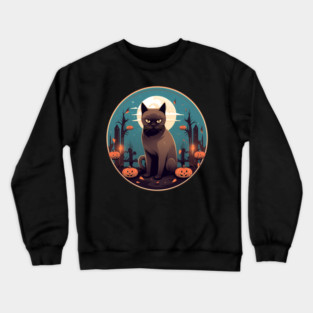 Burmese Cat Halloween, Cat Lover Crewneck Sweatshirt
