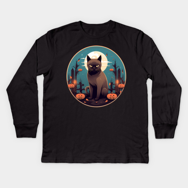 Burmese Cat Halloween, Cat Lover Kids Long Sleeve T-Shirt by logiamerch